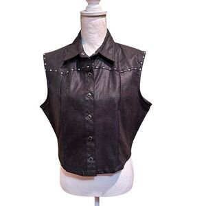 Vintage Wrangler Western Vest Women XL Black Studded Button Front Cowboy